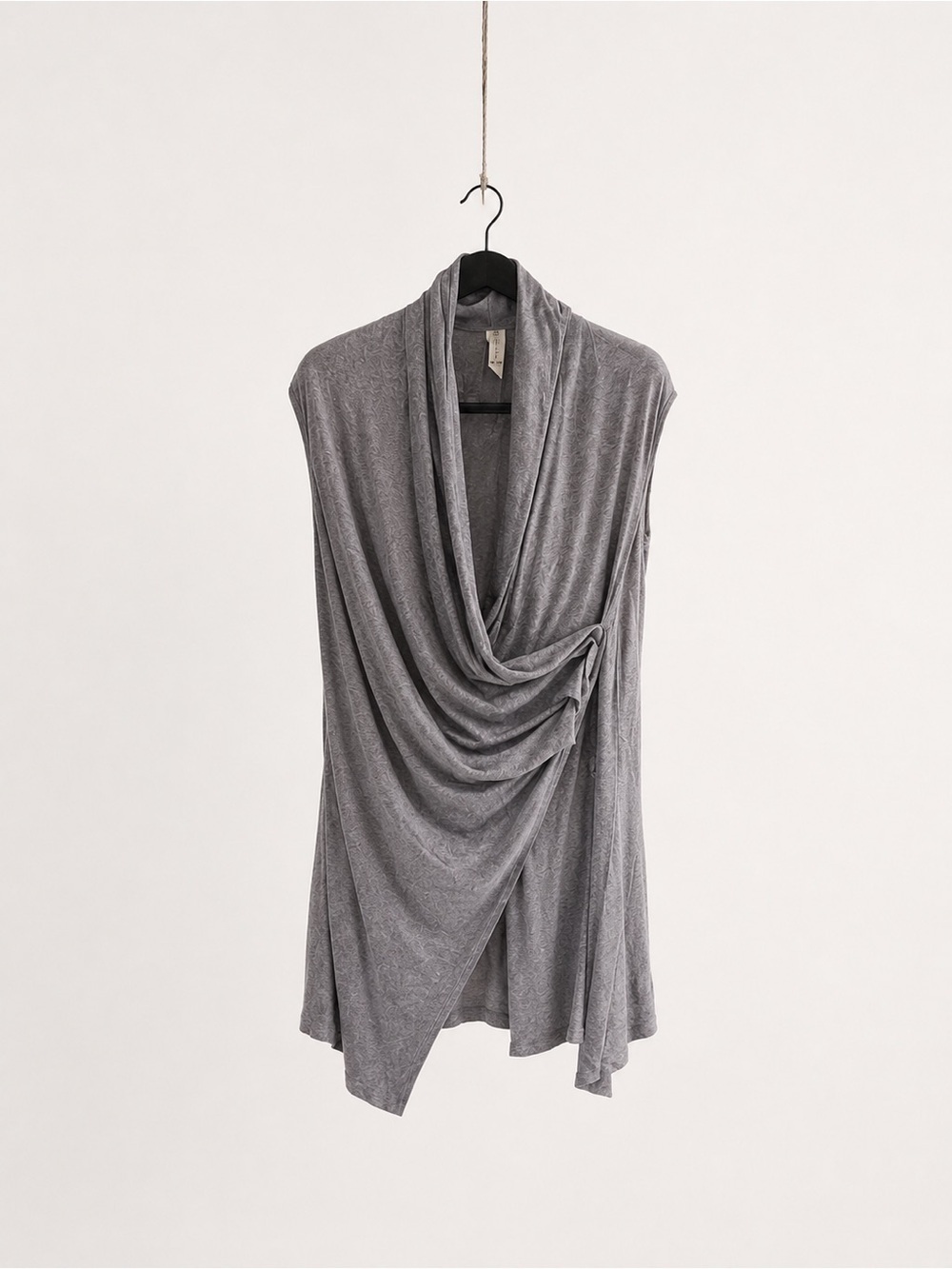 Chalet Womens Drape Front Oversized Lagenlook Sleeveless Tunic Top S Gray Linen